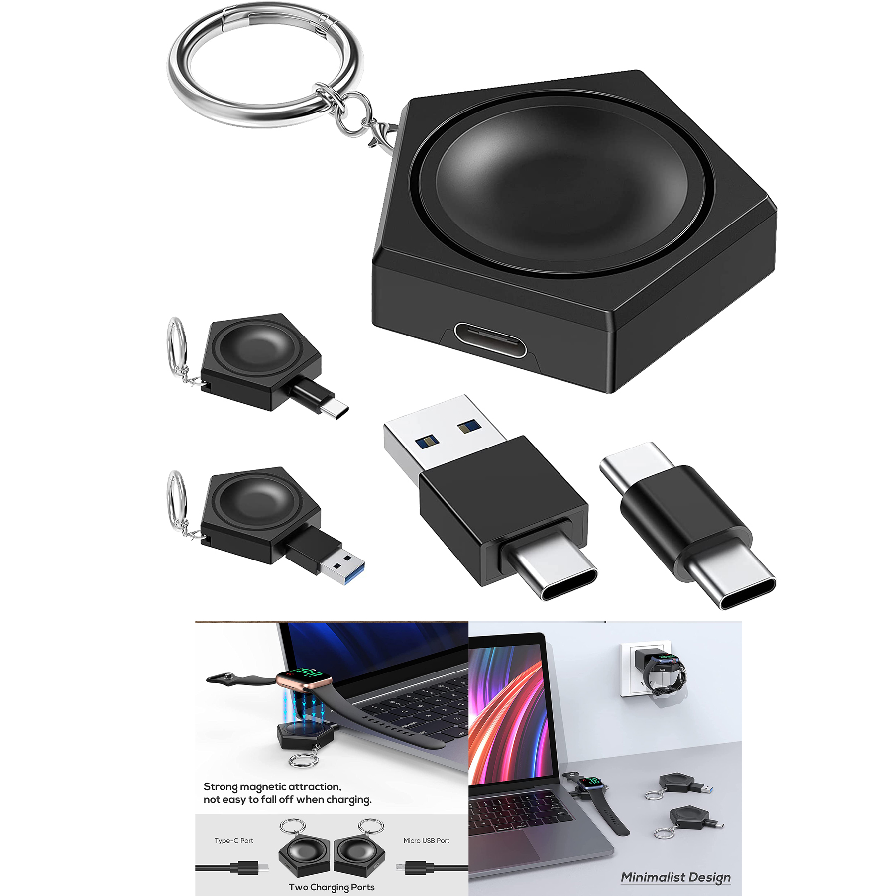 Portable Wireless Charger with  USB C to C/A Adapter for Traveling