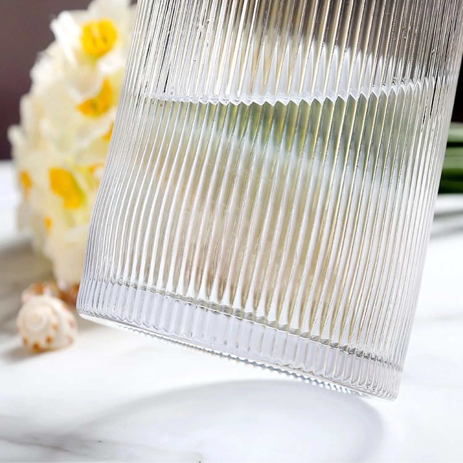 Modern Ribbed Large Cylinder Clear Glass Flower 6