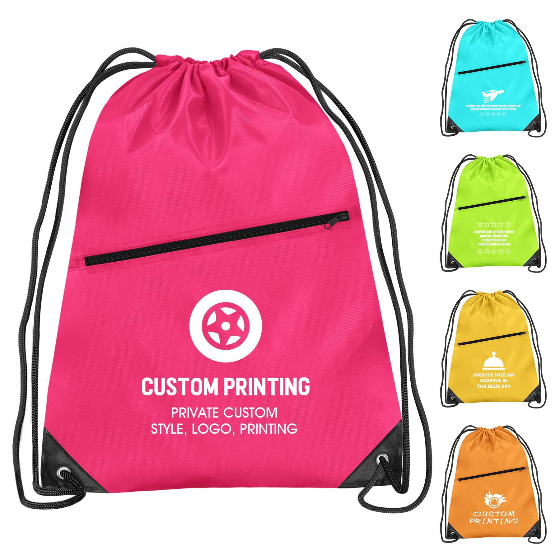 Polyester Drawstring Backpack with Front Zipper 1