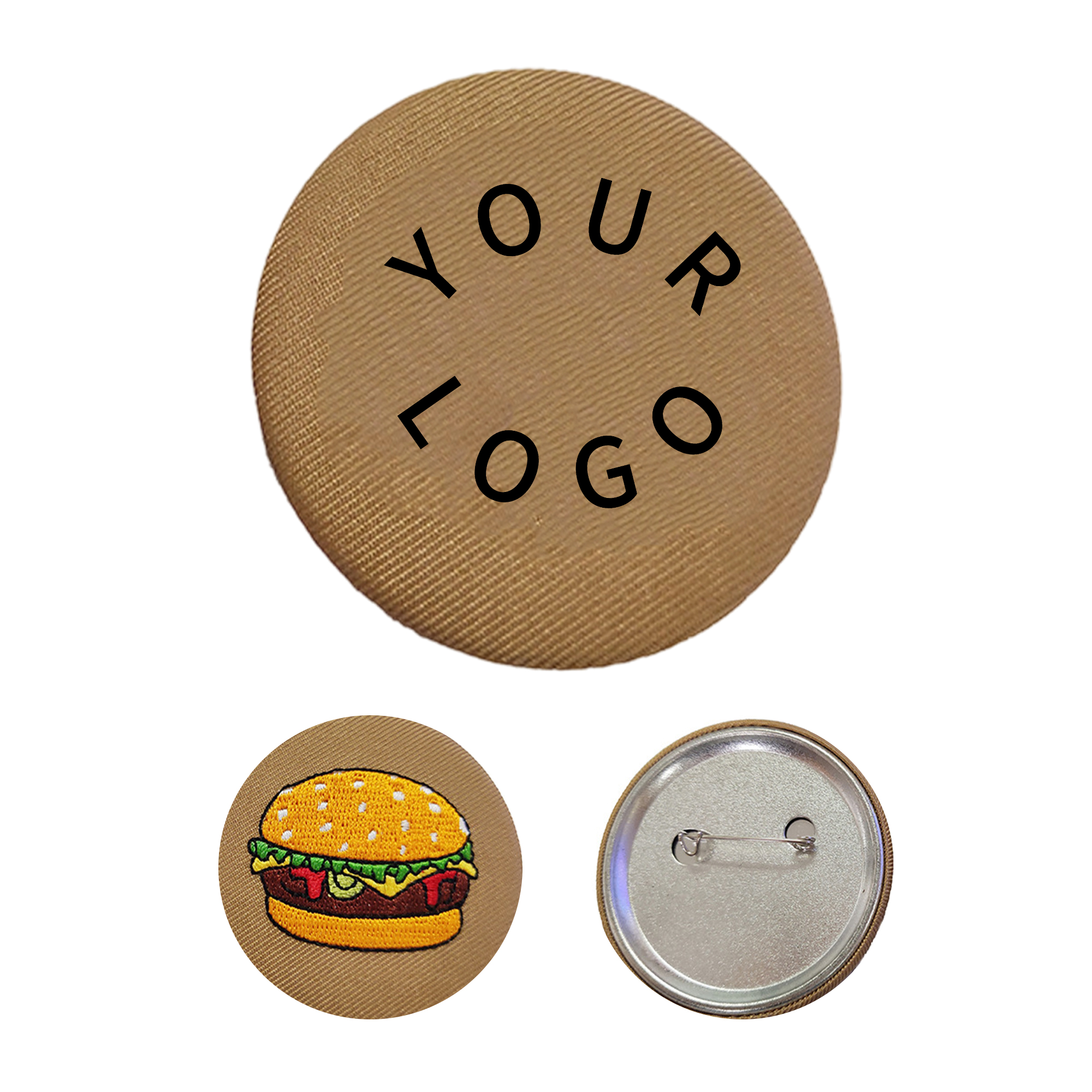 Embroidered Round Button Pin With Metal Backing 2.3" Diameter 2