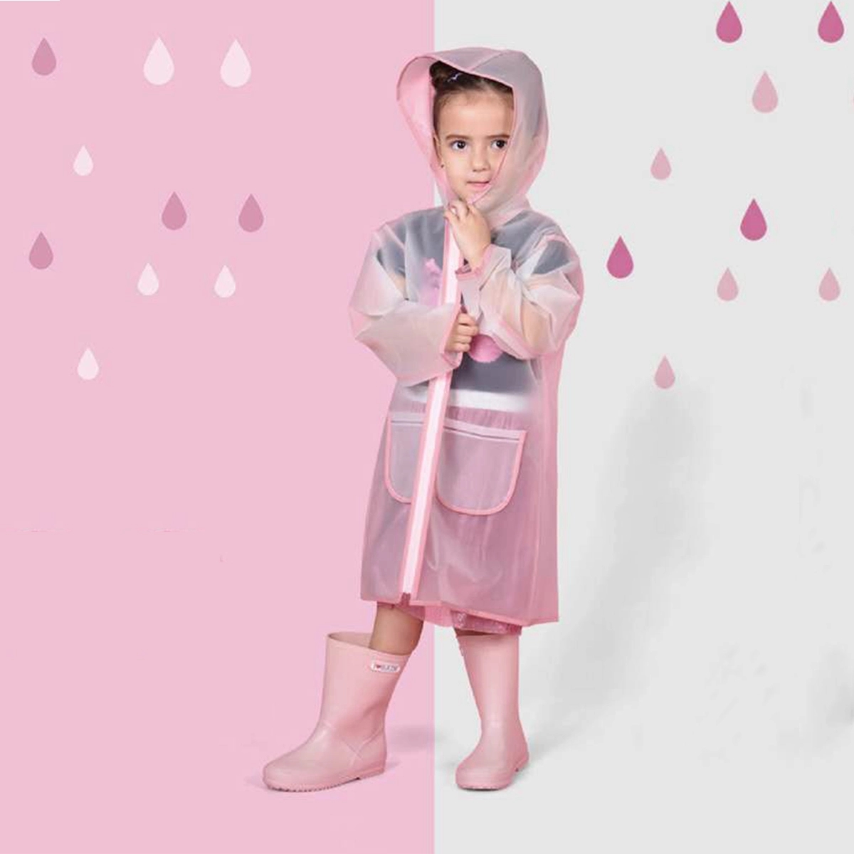 PEVA Children Raincoat with Zipper 3