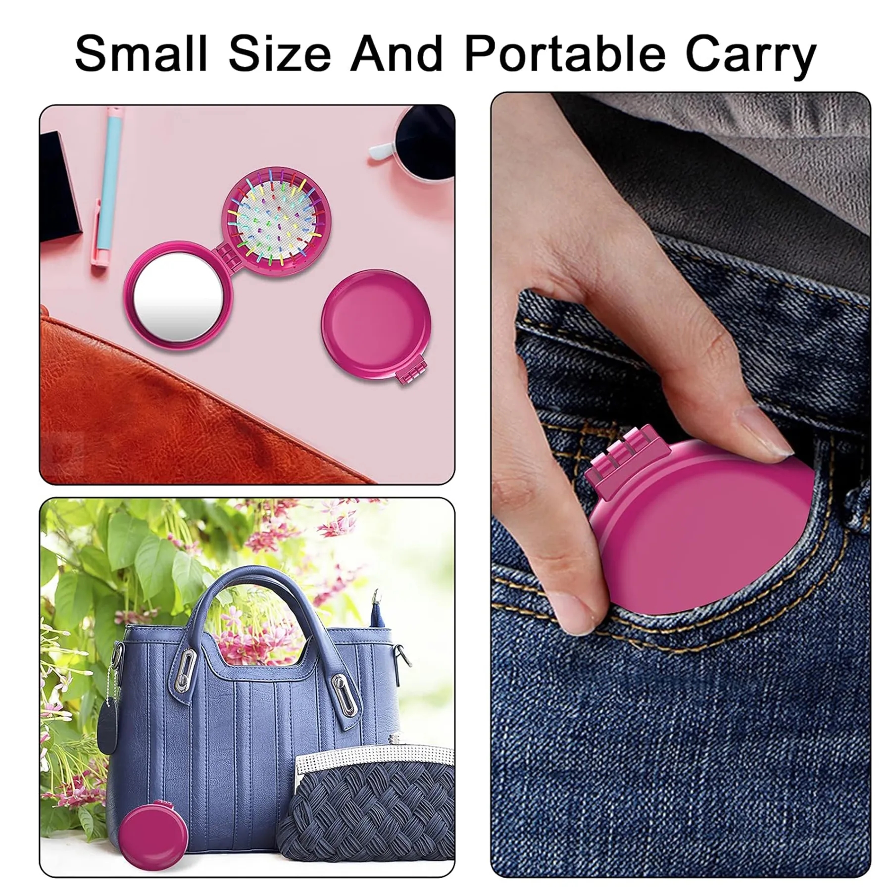Round Mini Compact Massage Comb With Mirror 2