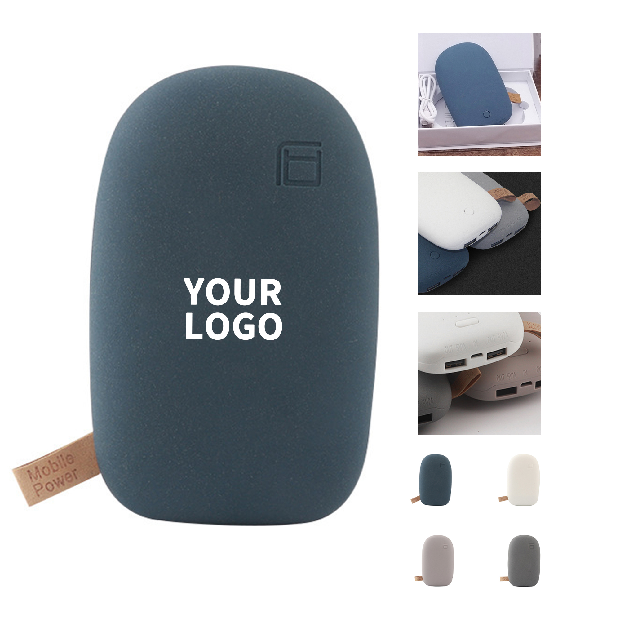 Pebble Shape Mobile Power Bank 5000 Milliamp Hour Dual Output 5.4" X 3.2" X 2.5" 3