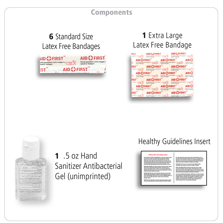 "SaniTime" 9 Piece Hand Sanitizer Healthy Living Pack in Zipper Pouch Components inserted into Zippe 14