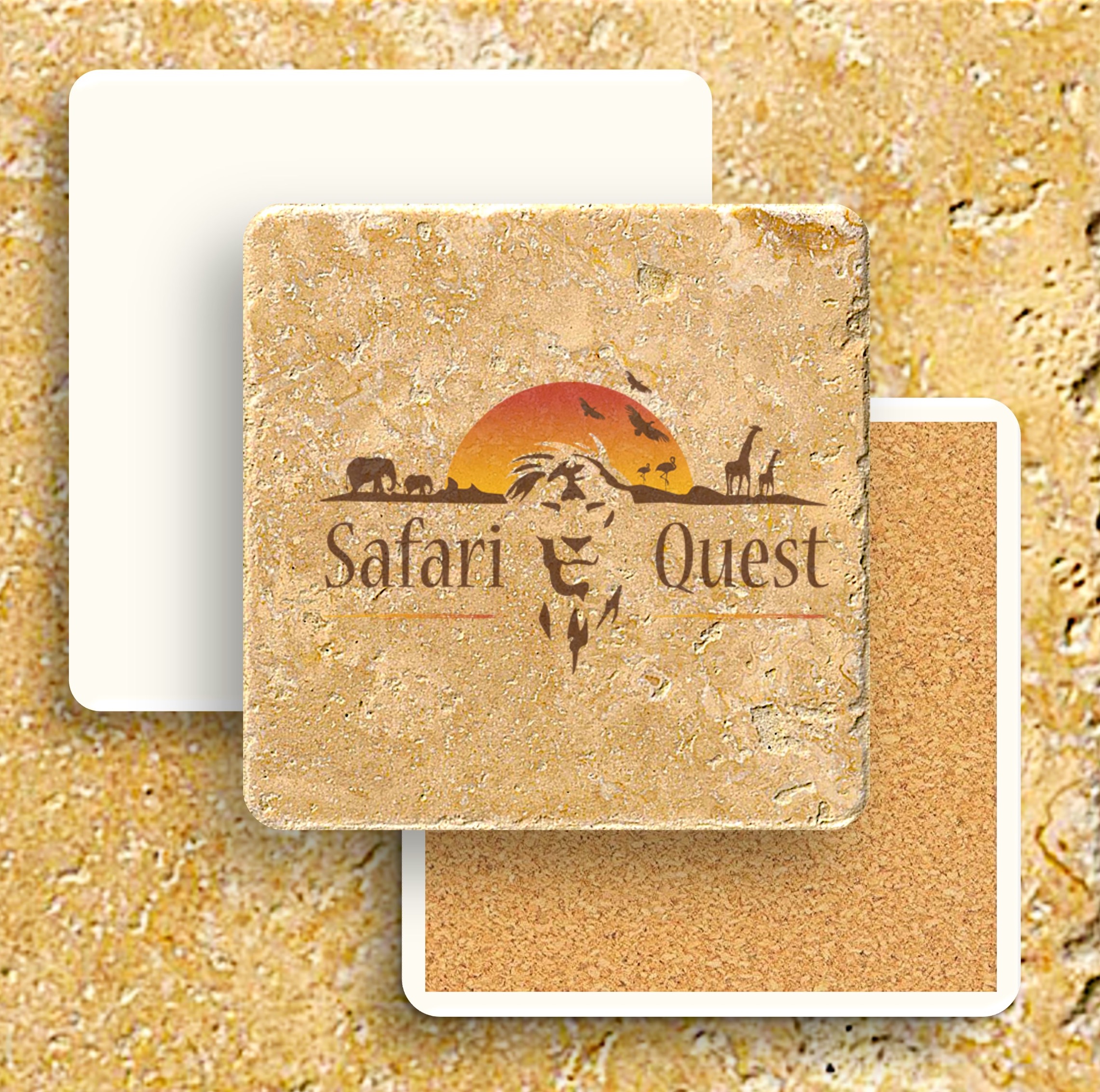 Faux Travertine Printed Square Coaster 2