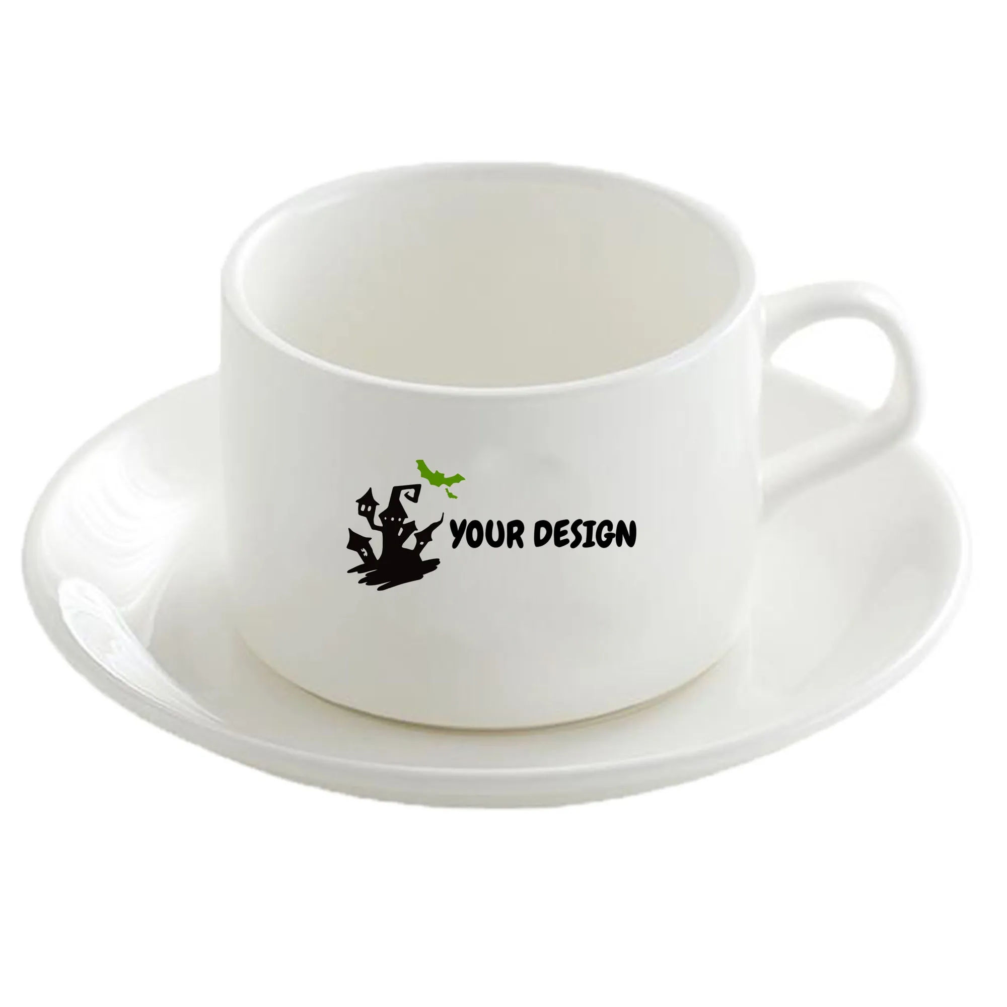 Full-Color Elegant 5 Oz White Rim Round Cup and Saucer Set 1