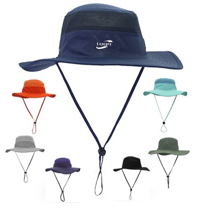 Outdoor Fishing Wide Brim Bucket Hat with Drawstring 3
