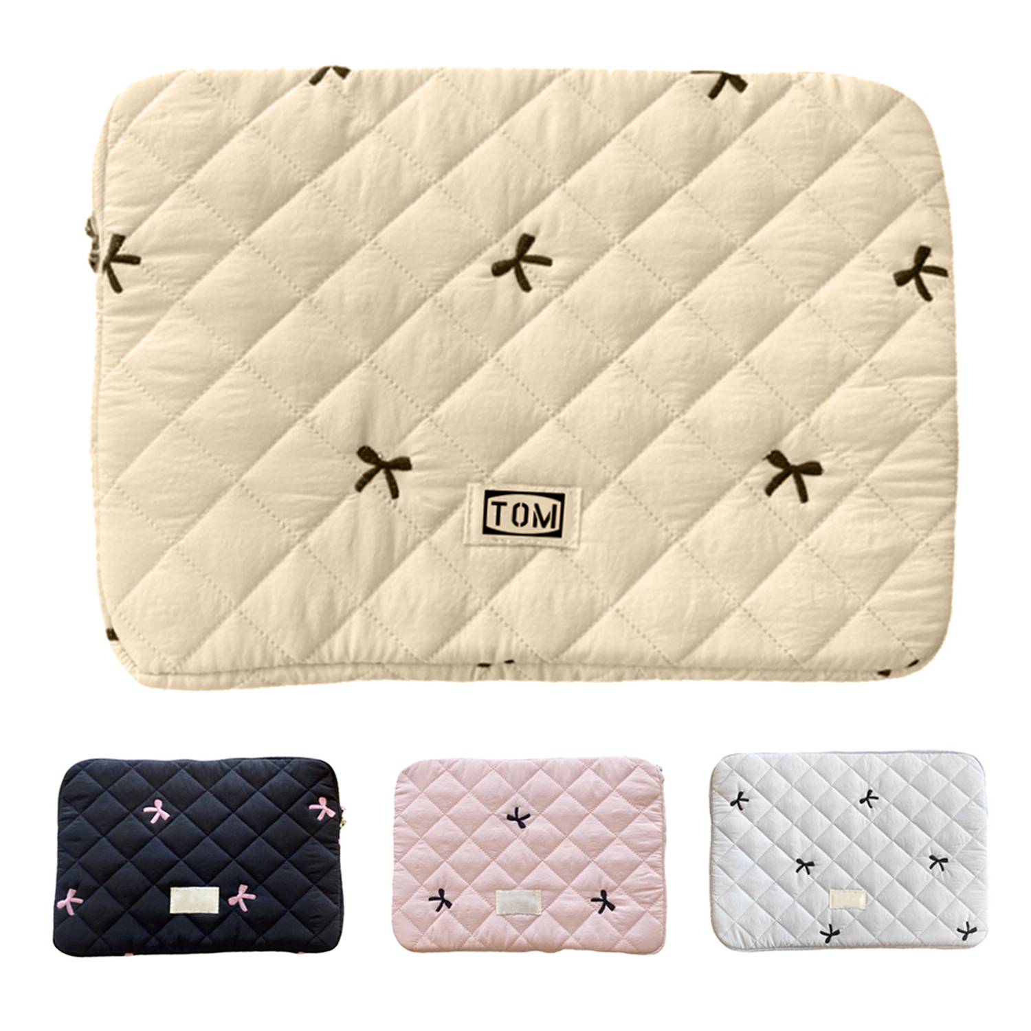 Cute Diamond Embroidered Bow Tablet Laptop Storage Bag 1