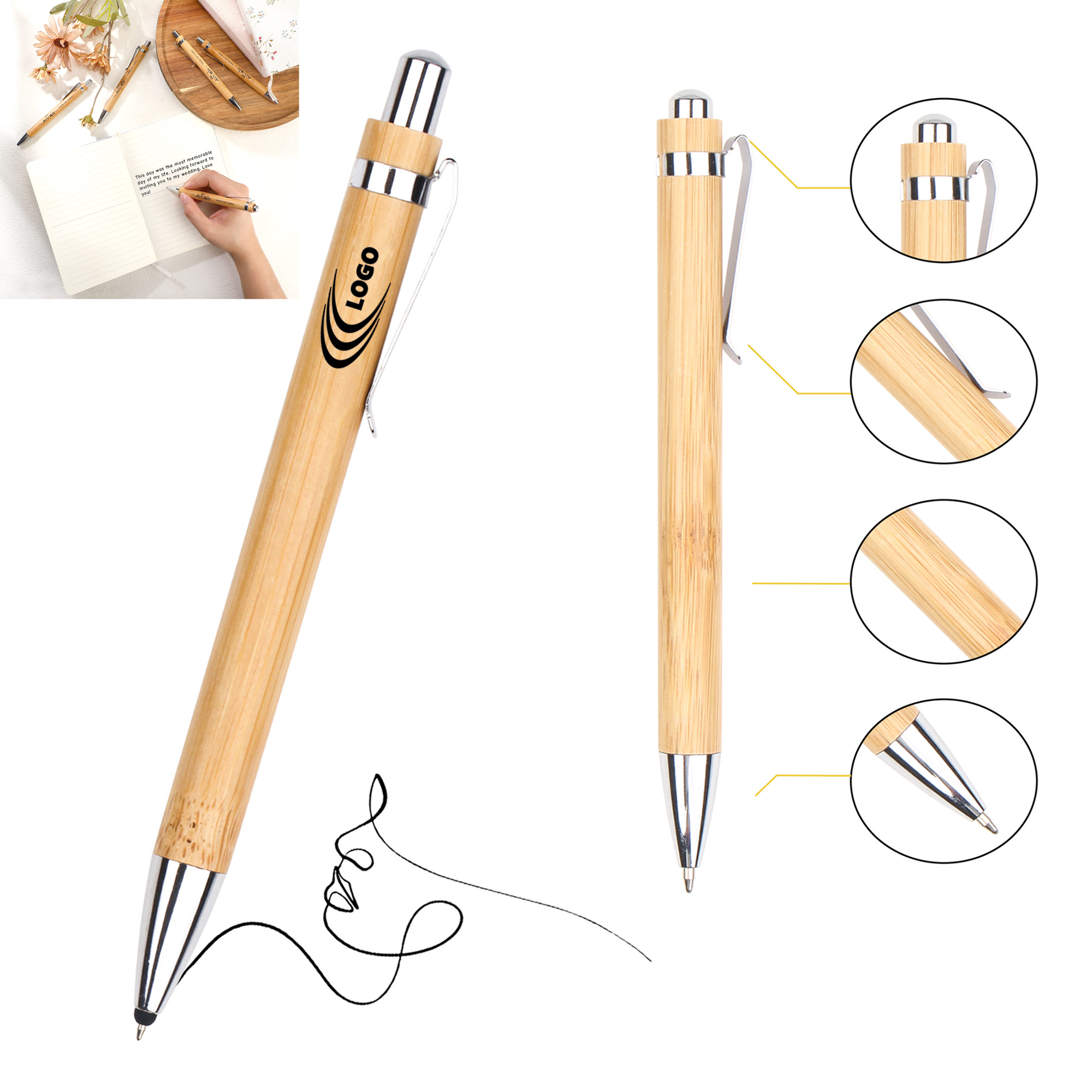 Eco-Friendly Bamboo Ballpoint Pen with Customizable Logo 2