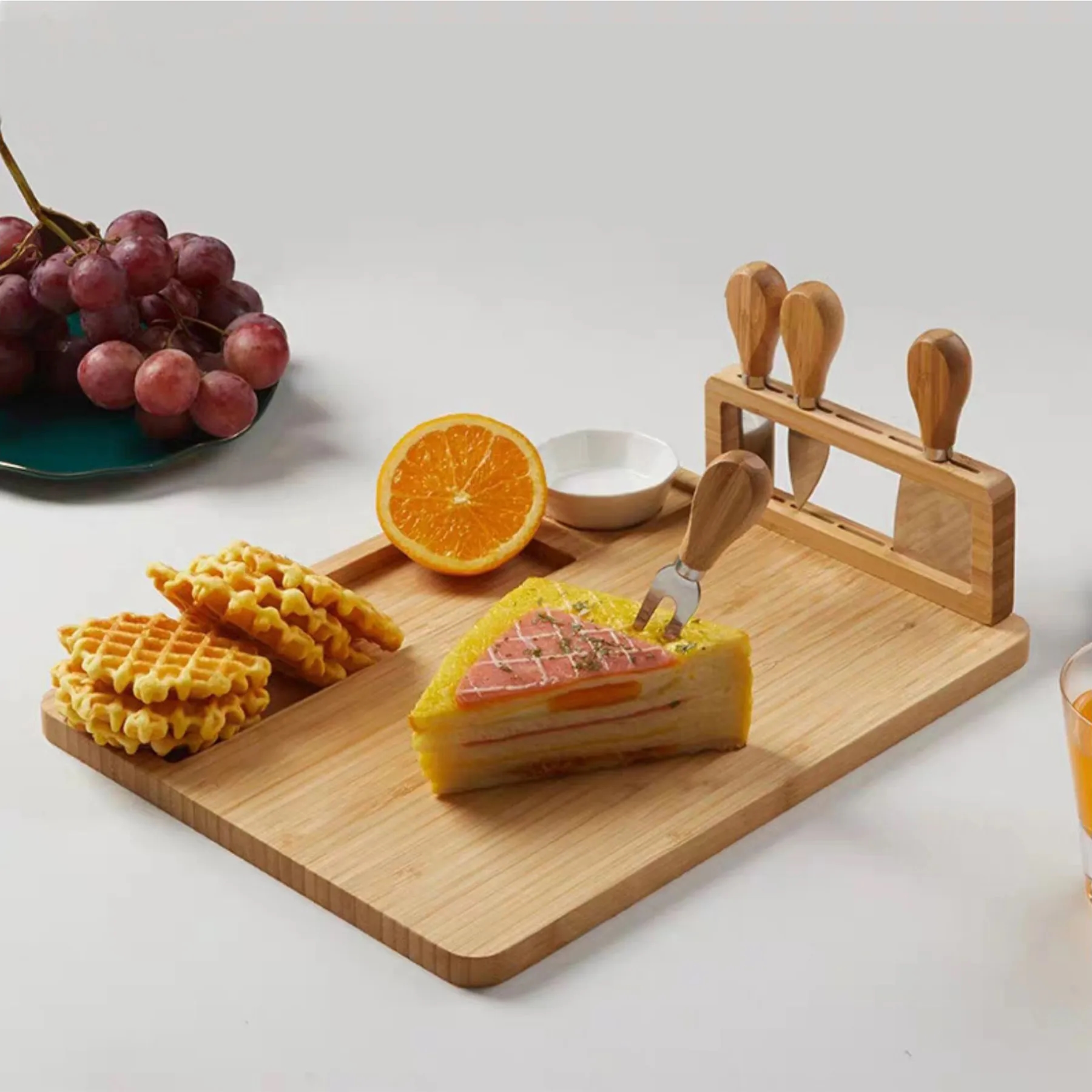 Bamboo Cheese Board And Knife Set 4