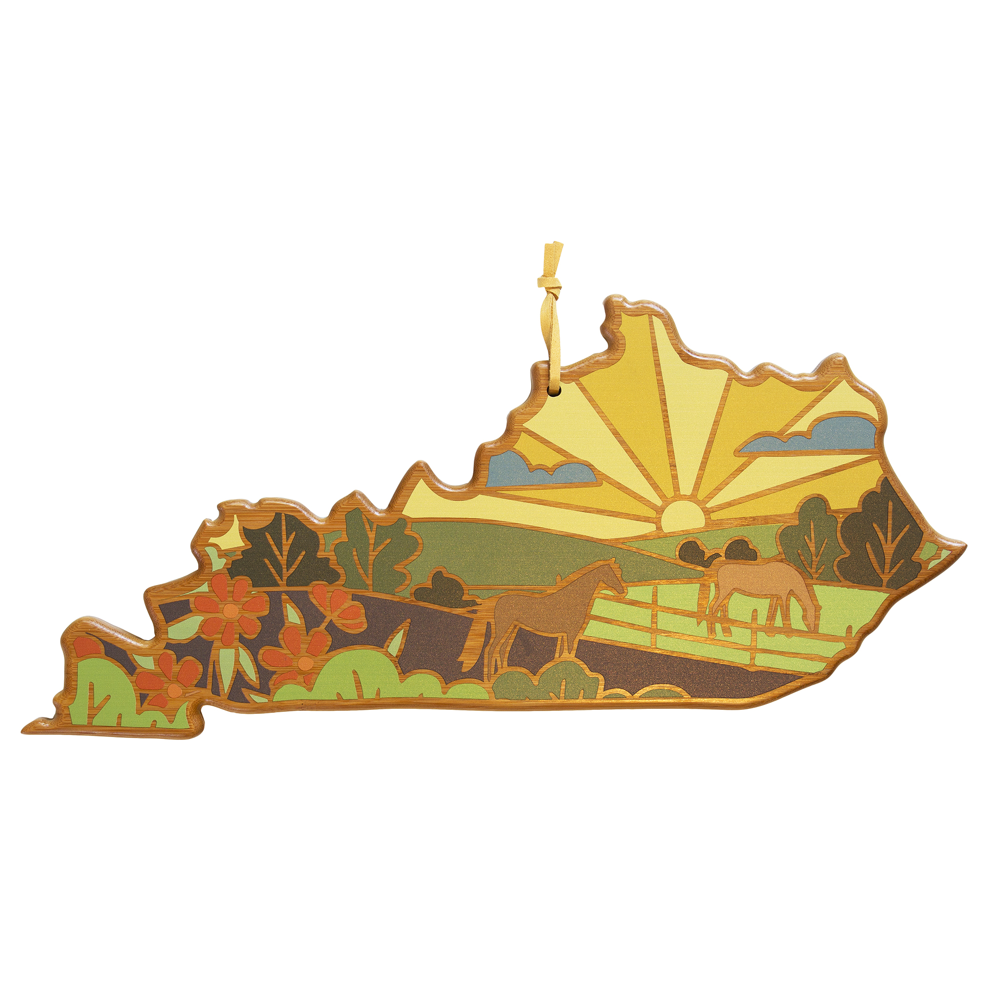 Kentucky State Shaped Serving and Cutting Board with Artwork by Summer Stokes