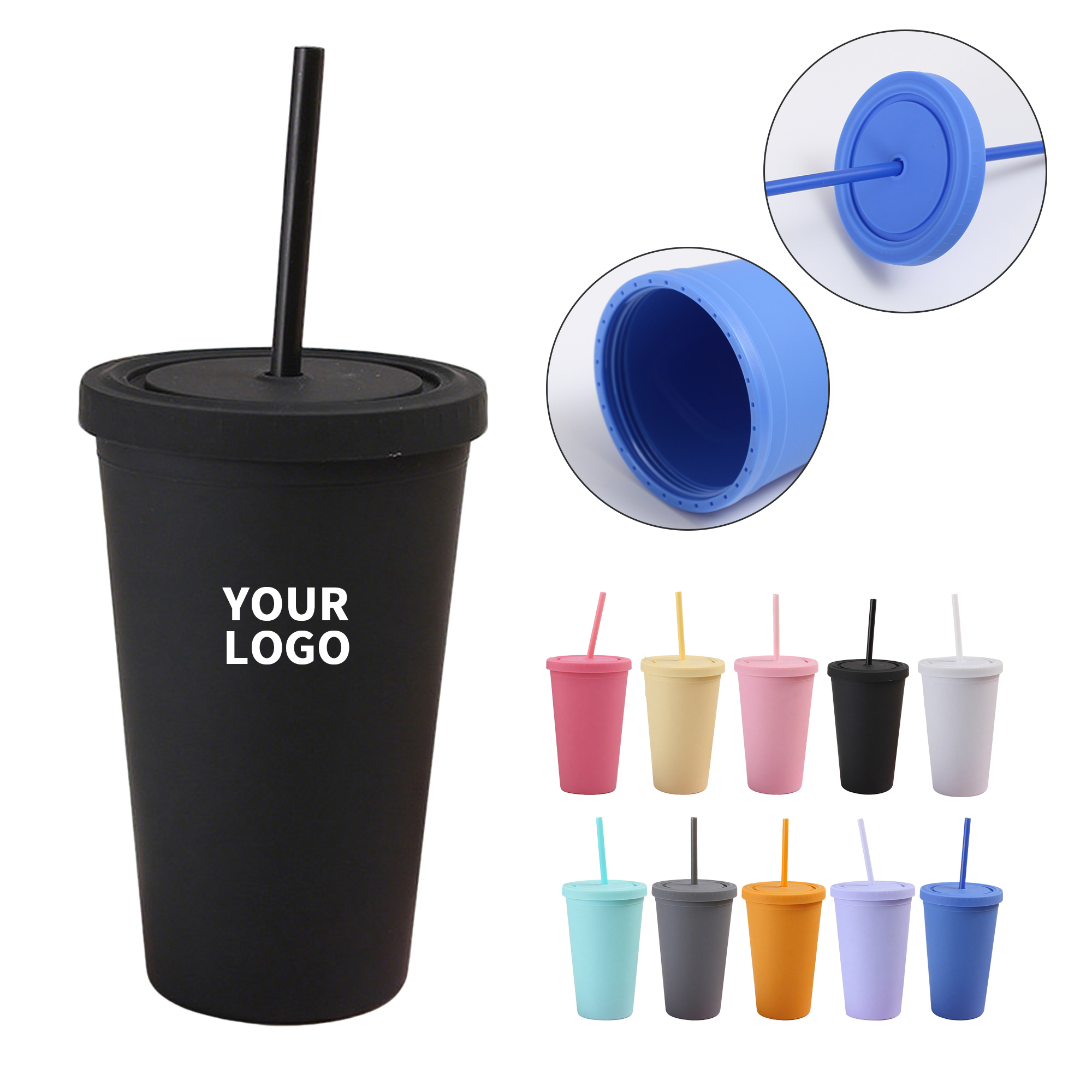 Sixteen Ounce Double Walled Tumbler With Straw 3.97" x 8" 4