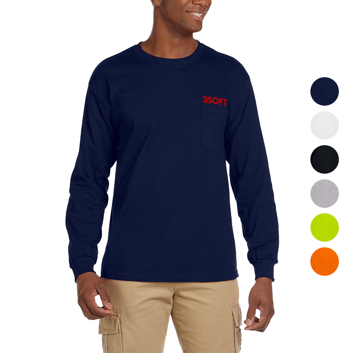 100% Cotton Long Sleeve Winter T-Shirt 6.1 oz with Pocket 3