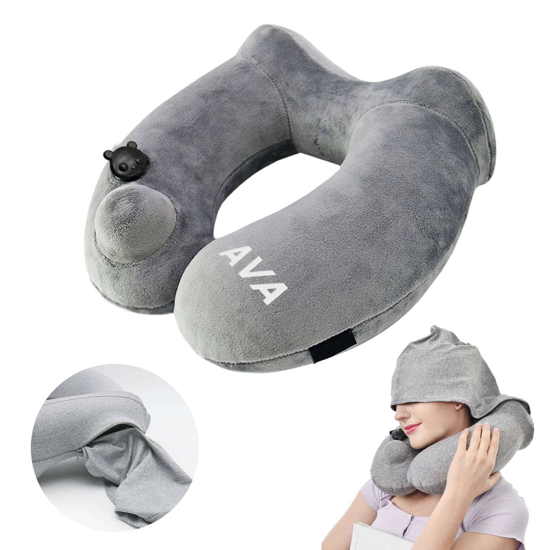 Inflatable U-Shaped Pillow With Hat 1