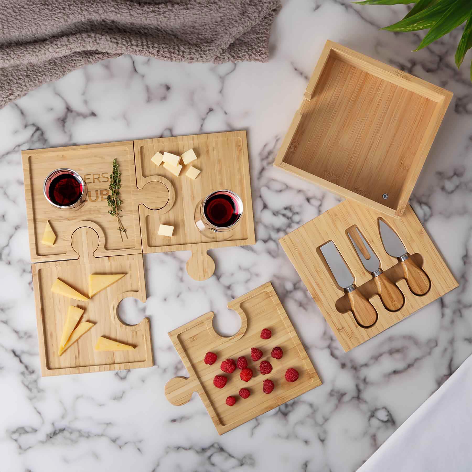 Bamboo Puzzle Cheese Board Set