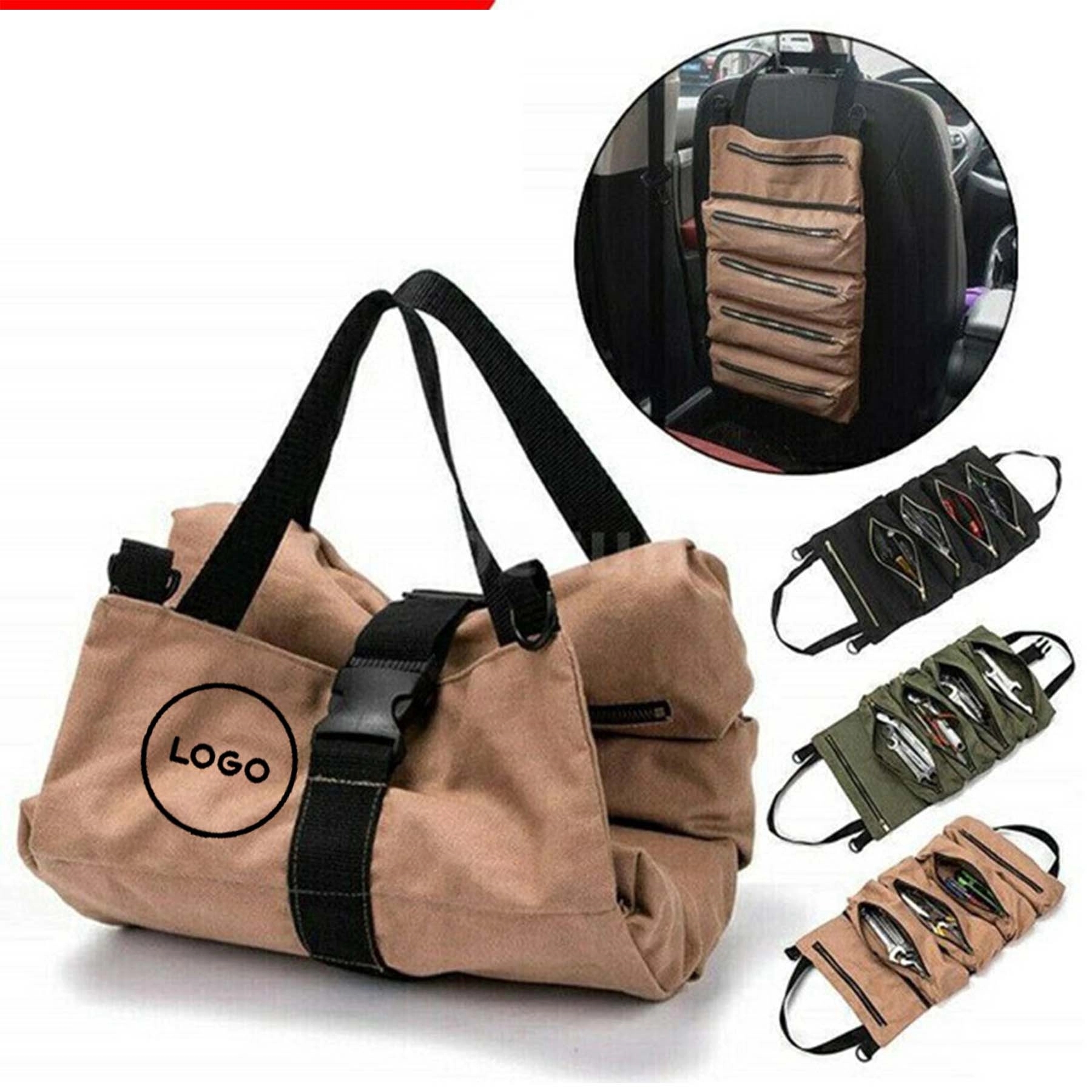 Canvas Bag Tool Roll Pouch w/ Zipper 3