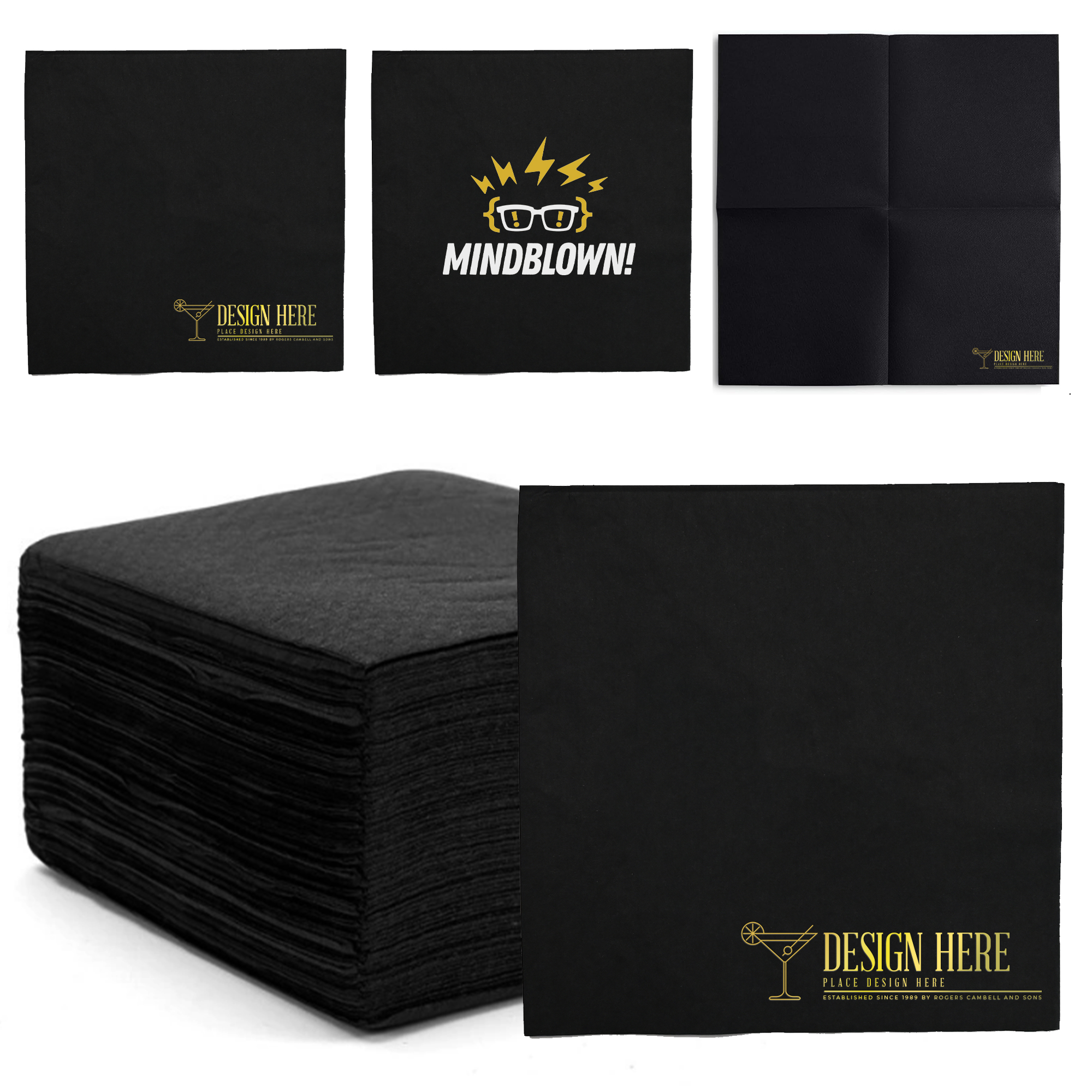 MOQ 500 Black Embossed Foil Stamped Luxury Napkins 1