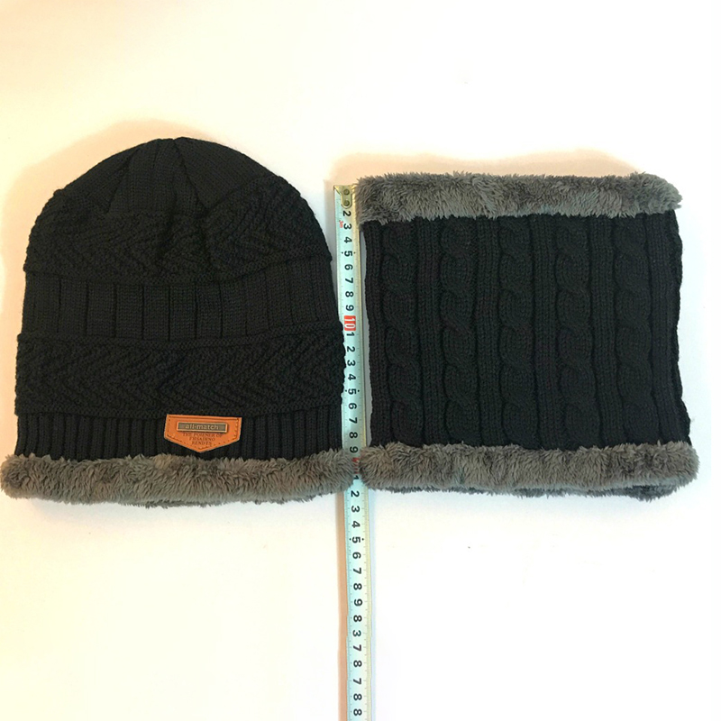 Unisex Beanie Knit Hats Scarf Set w/Thick Fleece Lined 17