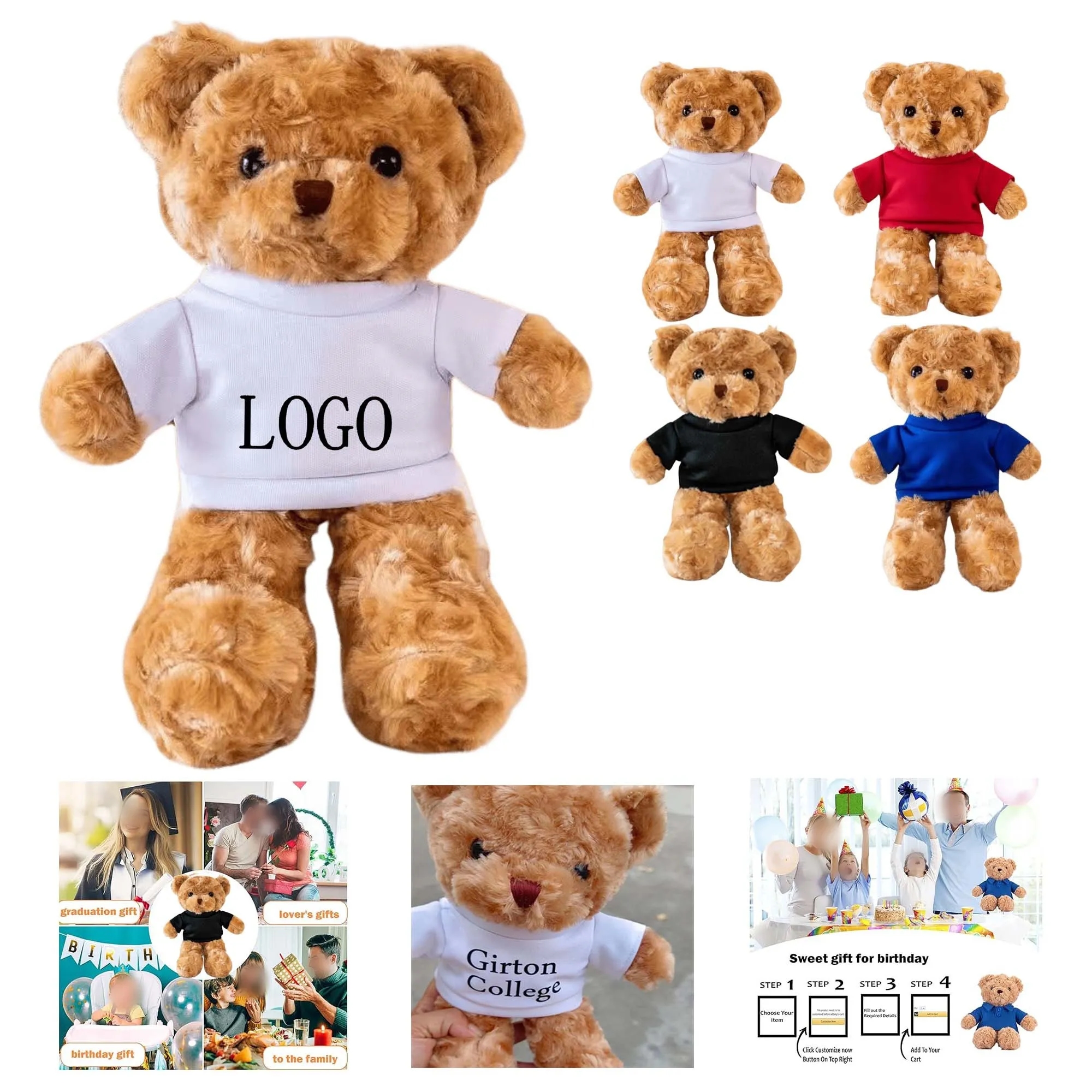 Full Color Cute Teddy Bear Plush Toy With Printed Logo 3