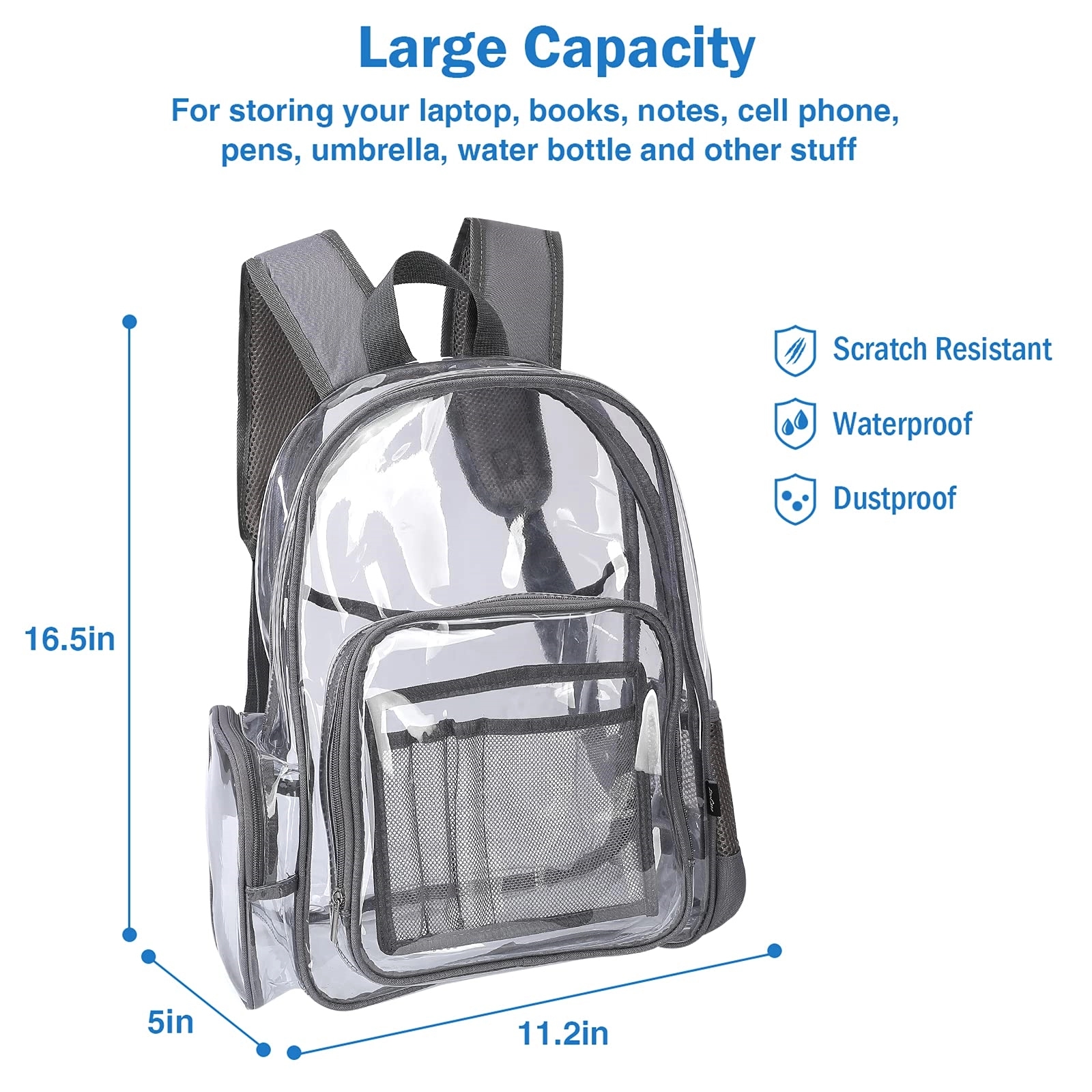 See Through Backpacks Transparent Clear Heavy-Duty Bookbag 6