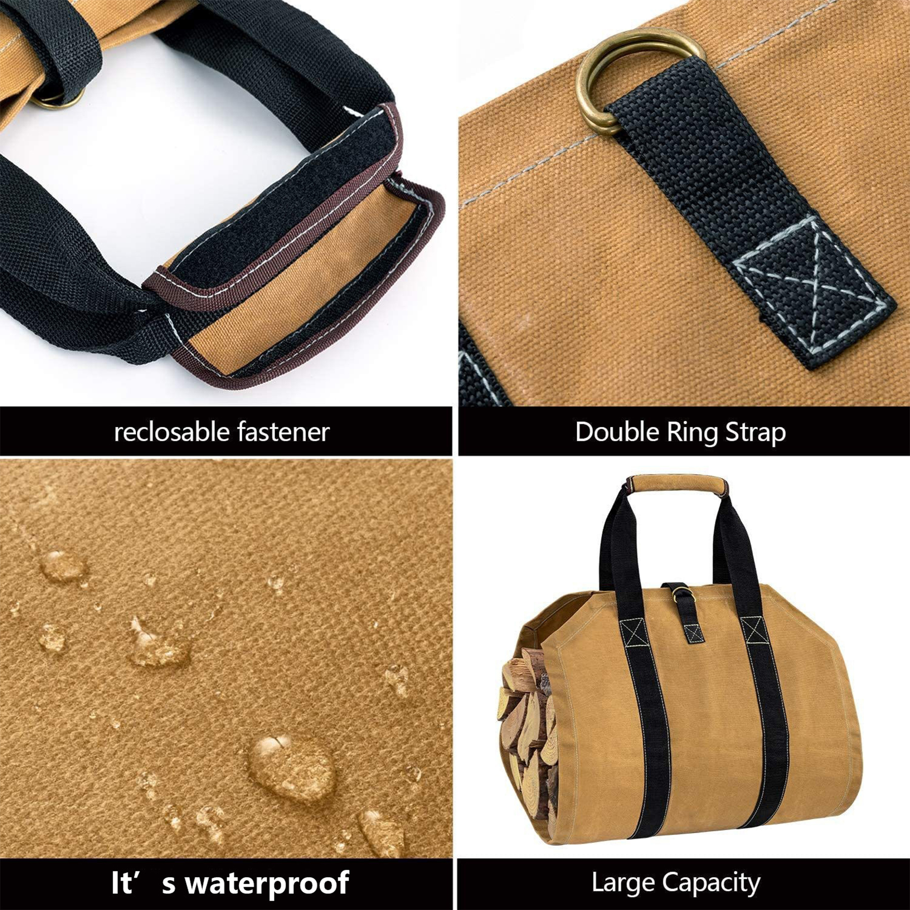 Canvas Large capacity outdoor hand-held firewood storage bag 3