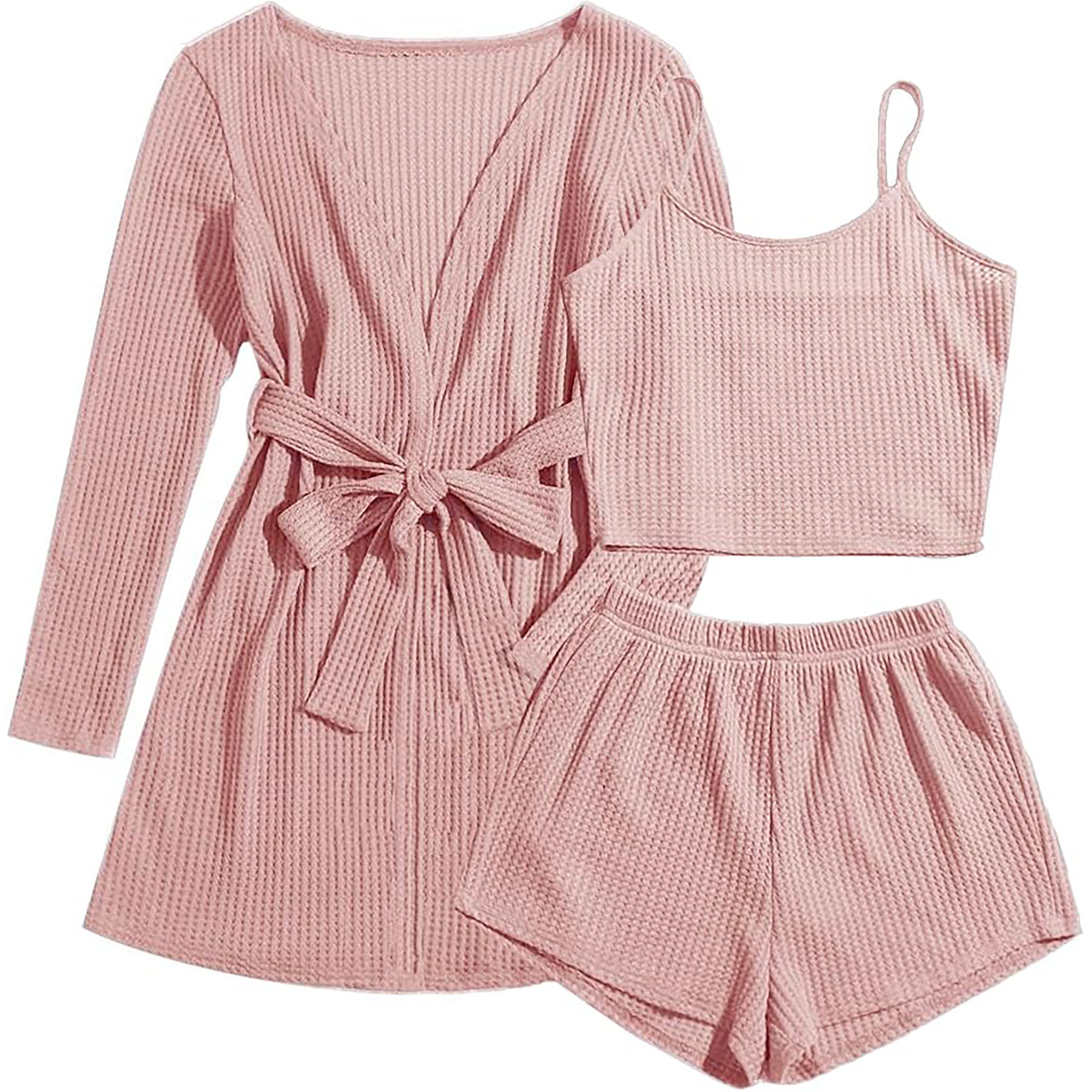 Womens 3 Piece Waffle Knit Pajama 10