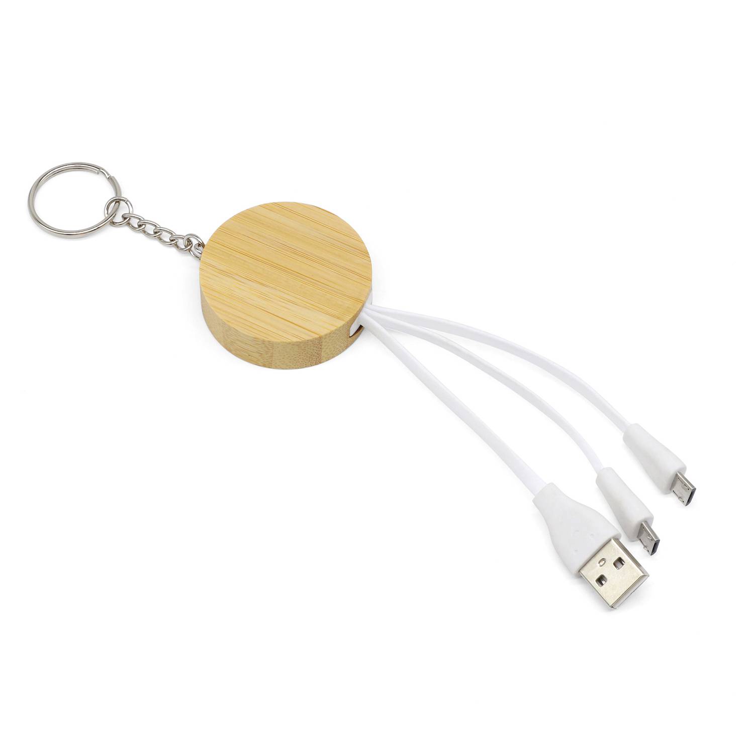 3-In-1 Bamboo Usb Data Cable Keychain 3