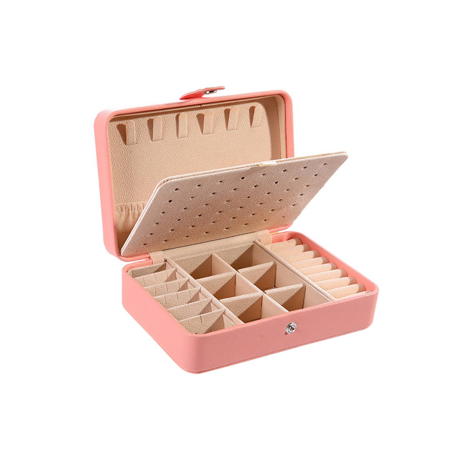 PU Leather Portable Dual-Layer Jewelry Box w/ Snap 7