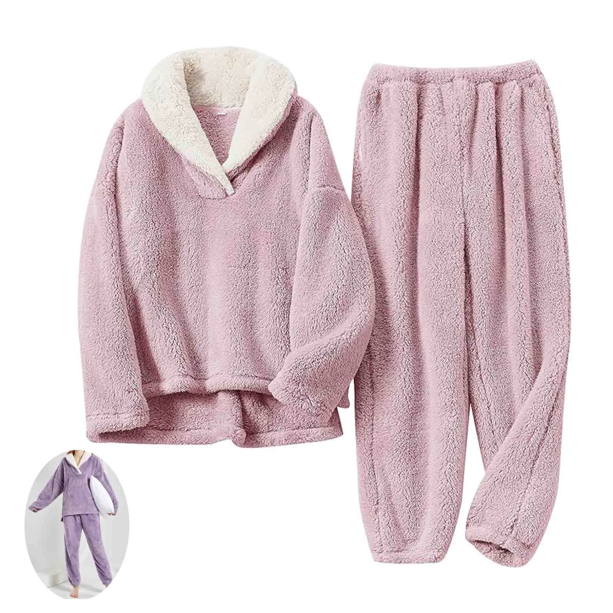 Autumn Winter Thick Coral Velvet Pajamas Set 3