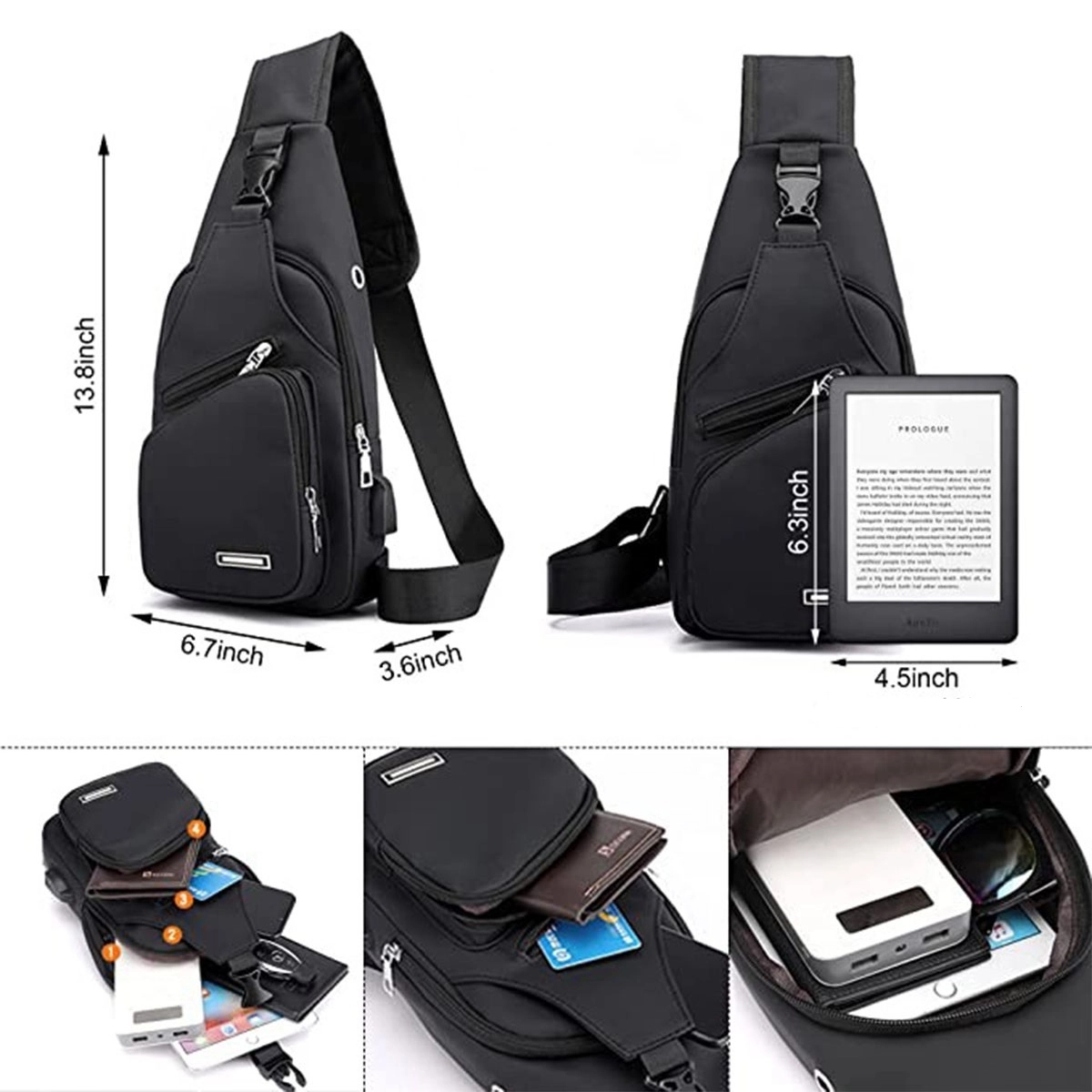 Usb Waterproof Sling Crossbody Backpack Chest Bag 4