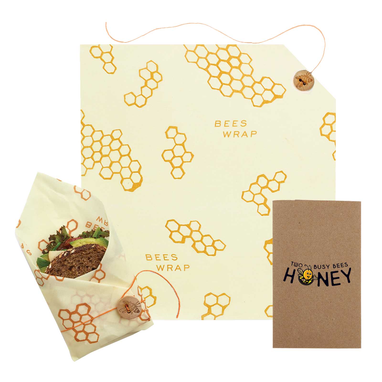 Bees wrap Large Sandwich with tie 13" x 13"