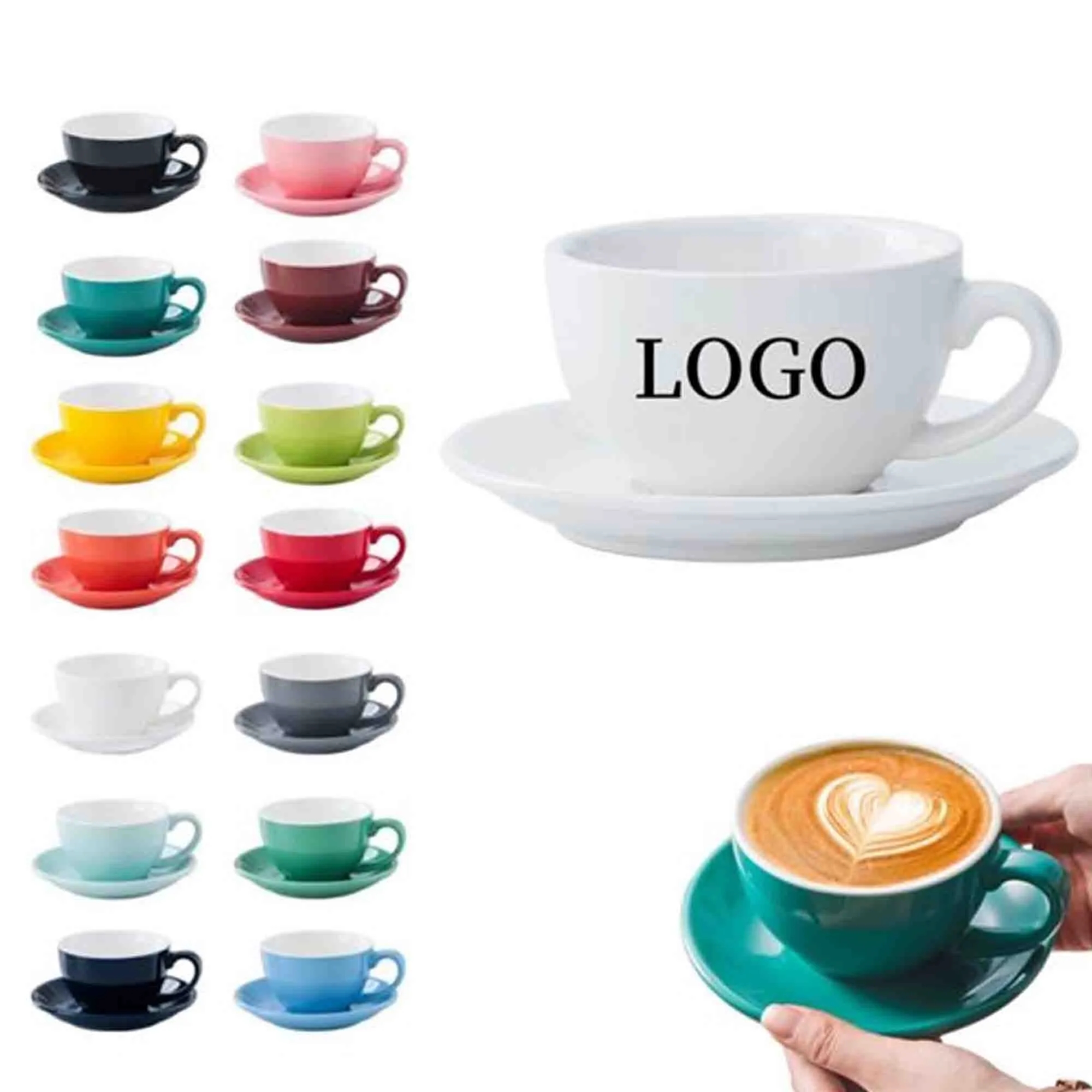 10 Oz Ceramic Coffee Cup and Saucer with handle 2