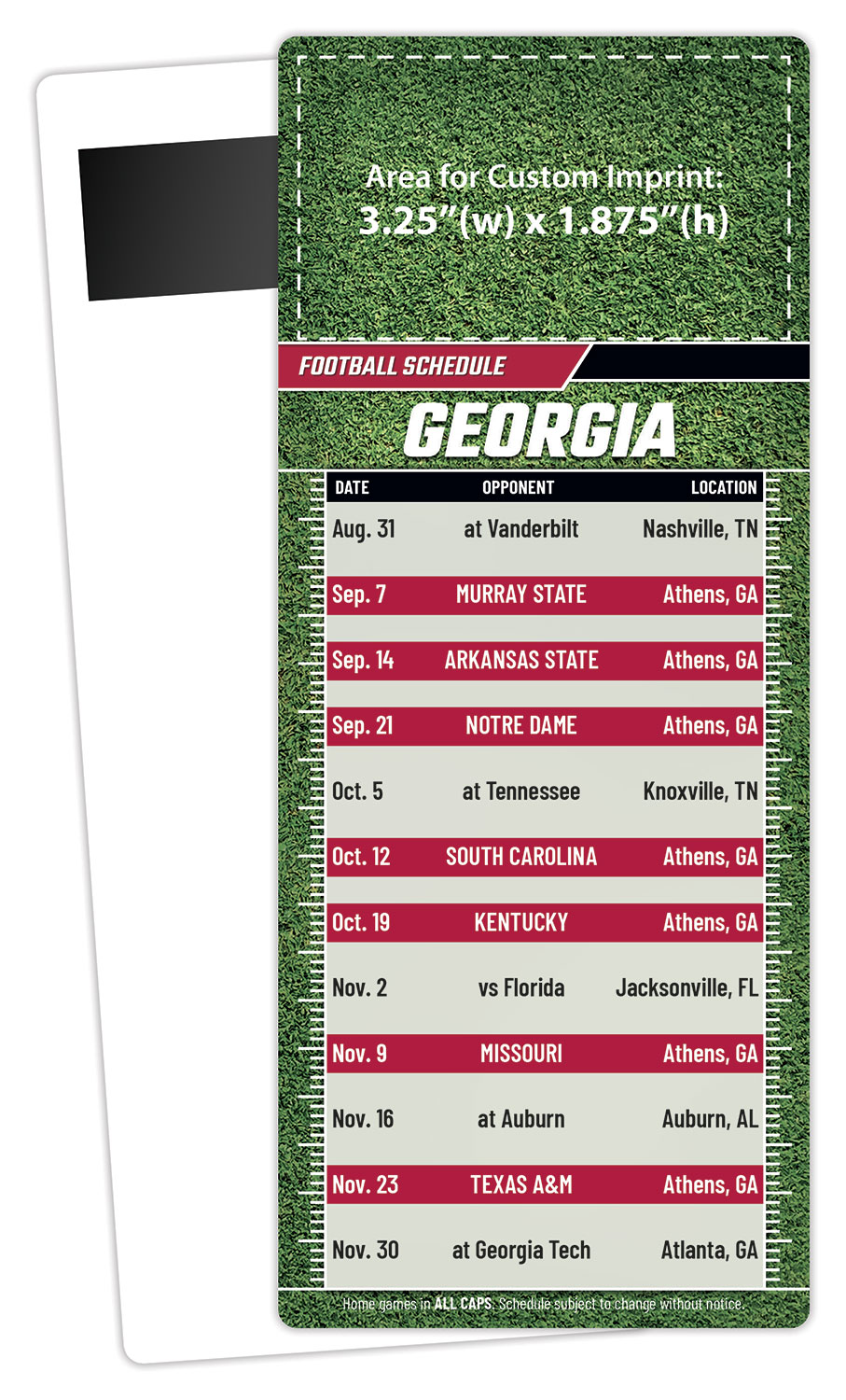 Football Schedule Laminated Card/Postcard with Magnet Strip 3.5x8.5 - 14 pt. 2