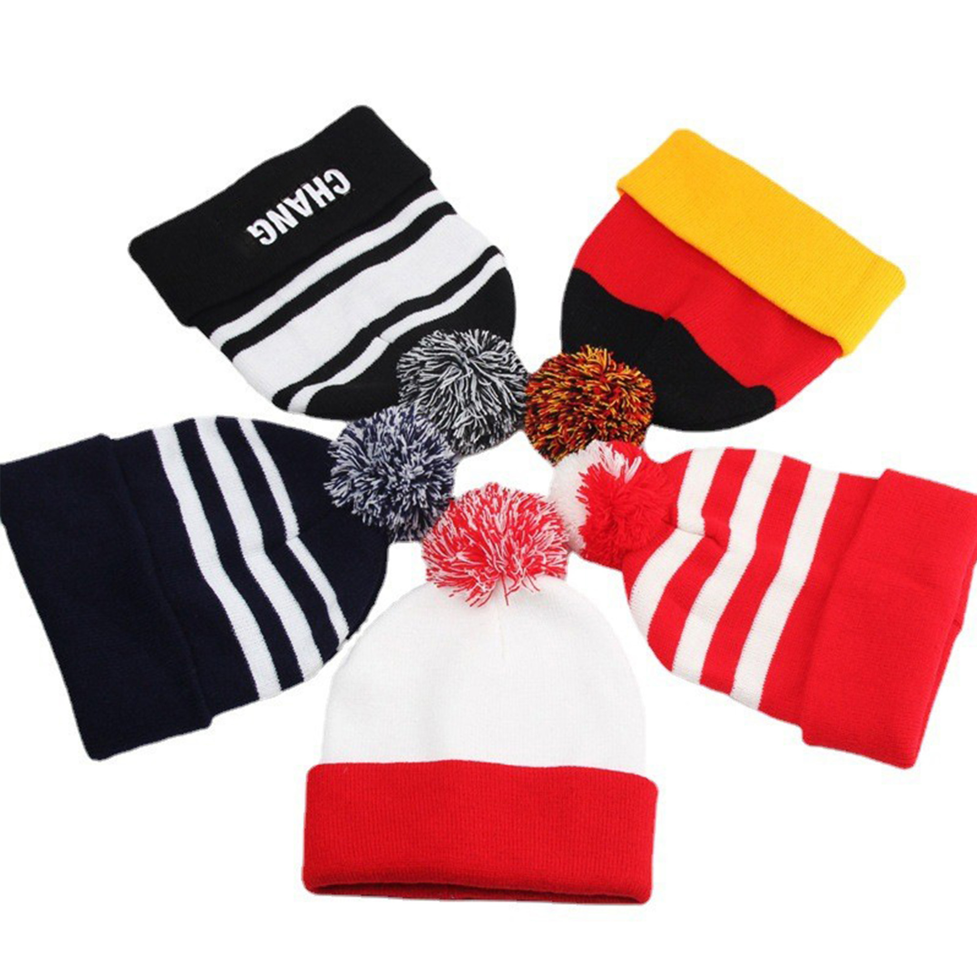 Knitted Acrylic Cuff Winter Beanie with Pom 2