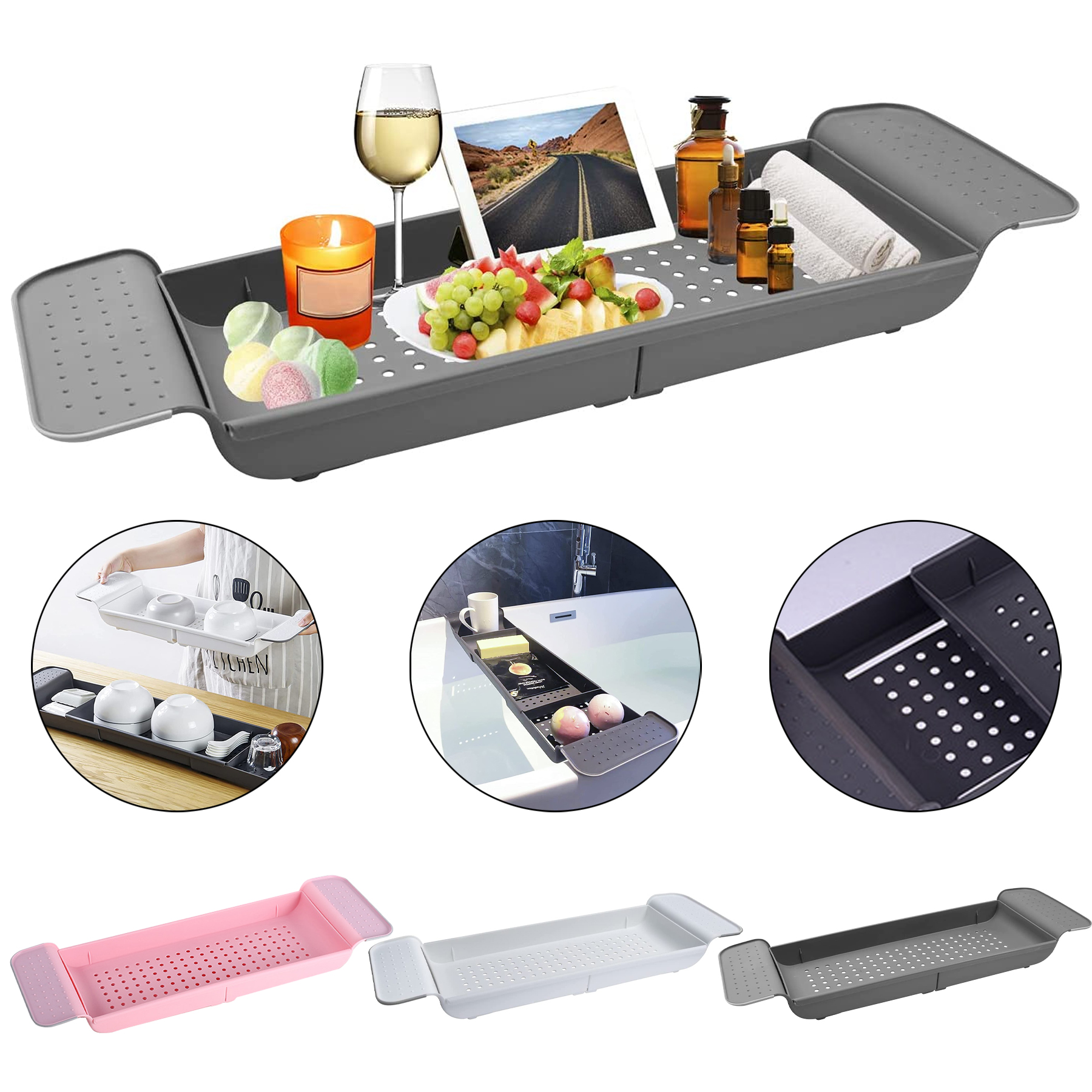 Adjustable Plastic NonSlip Bath Tub Tray 3