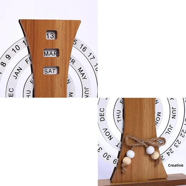 Manual Rotating Wooden Disc Perpetual Desk Calendar 7