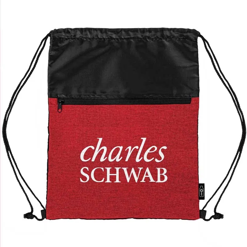 rPET Heather Draw String Bag with Front Zipper Pocket 8