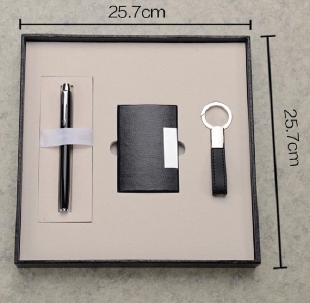 Wooden Gift box set key ring PU leather card holder 3