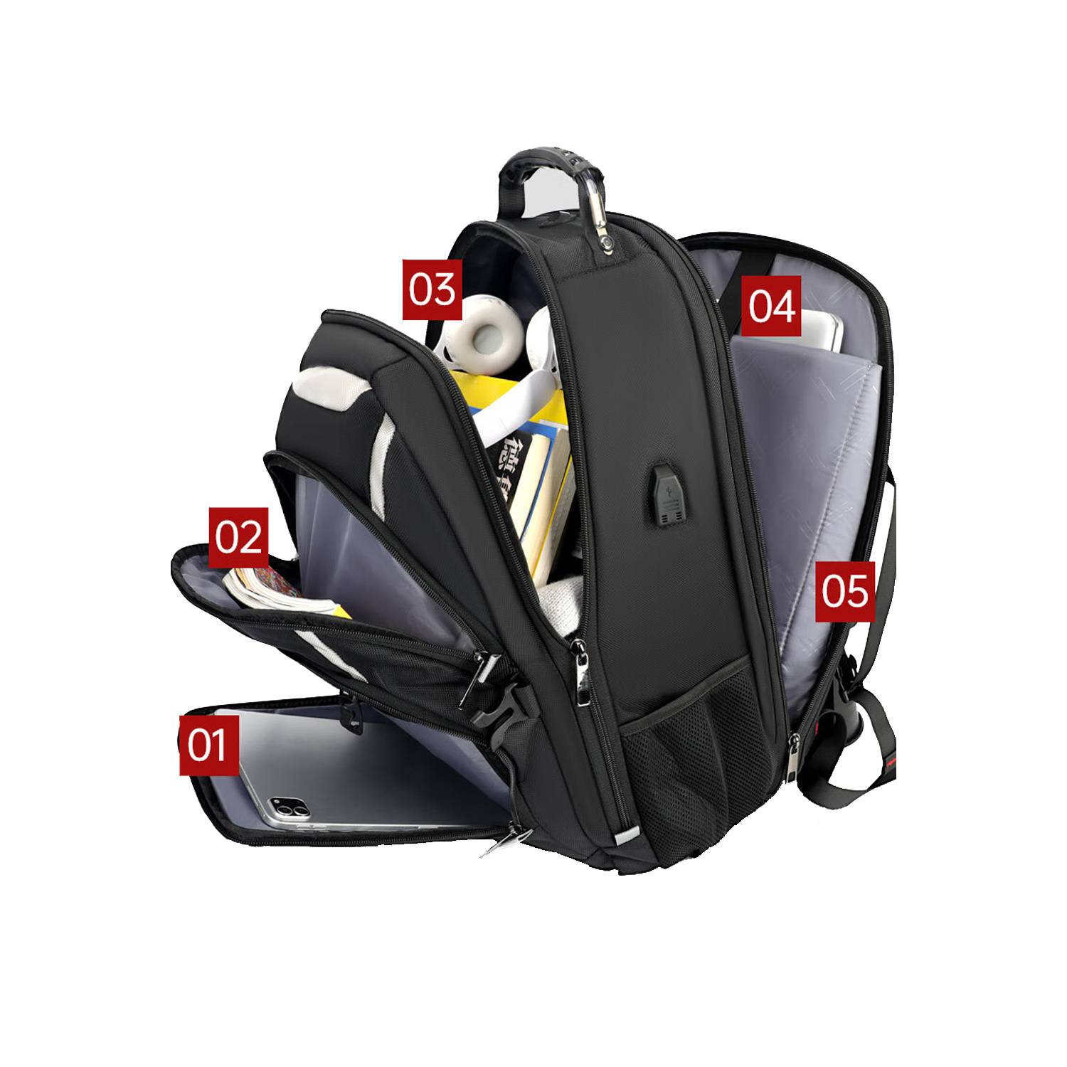 Large Capacity Oxford Backpack w/ USB Charging Port 3