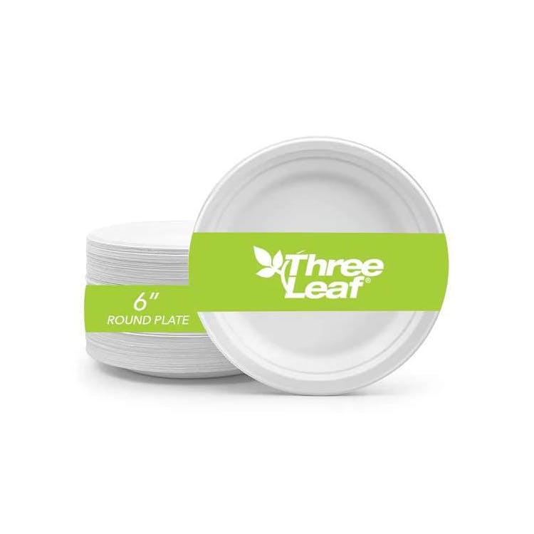 Three Leaf 6" Bagasse Round Plates 50 Pack 2