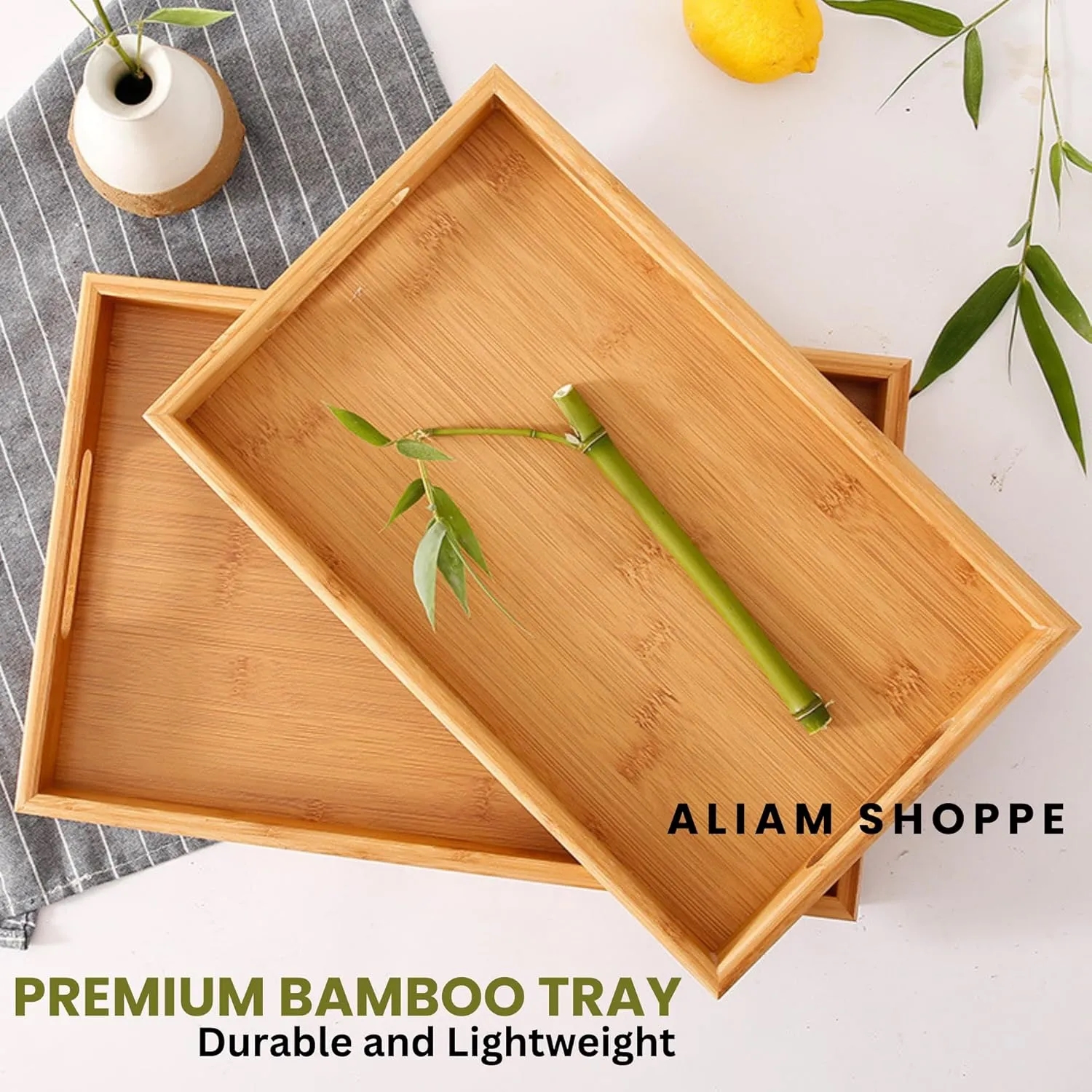Bamboo Serving Tray with Handles 6