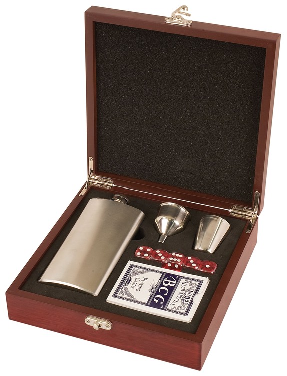Rosewood Finish Flask Set (engraved plate) 2