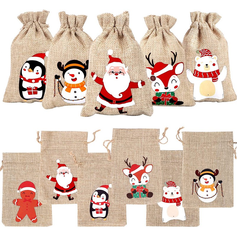 Custom Christmas Linen Drawstring Bag