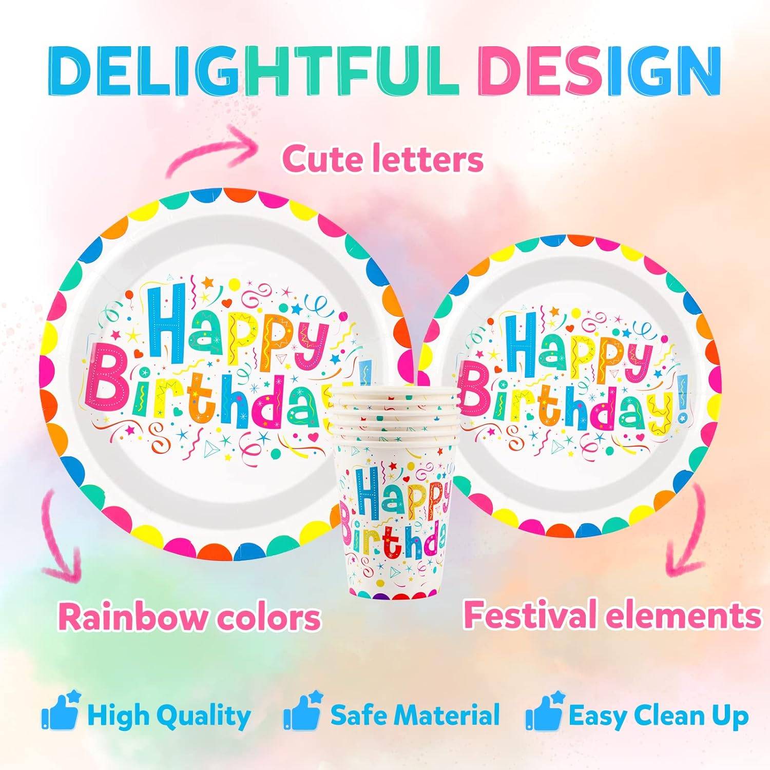 51PCS Happy Birthday Party Paper Plates and Cups Set 5