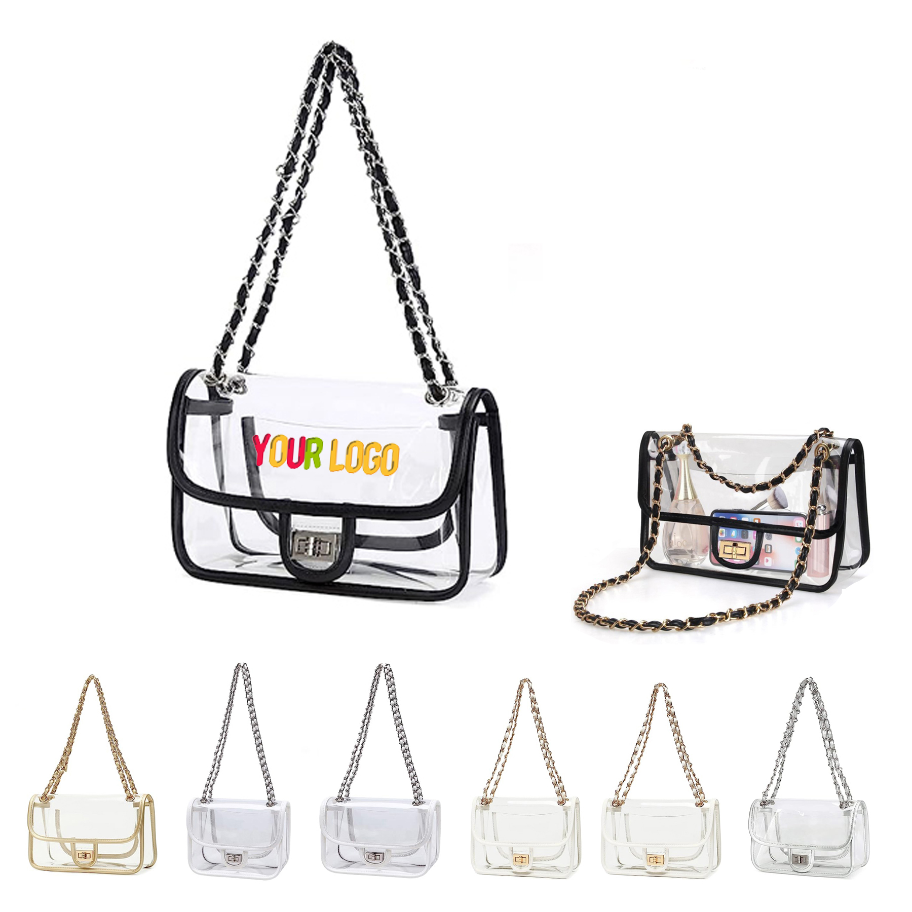 Womens Clear Stadium Concert PVC Handbag With Chain 2