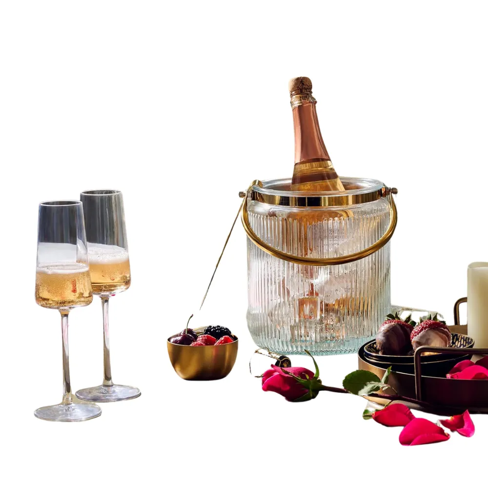 3L Ribbed Glass Ice Bucket with Airtight Lid 2