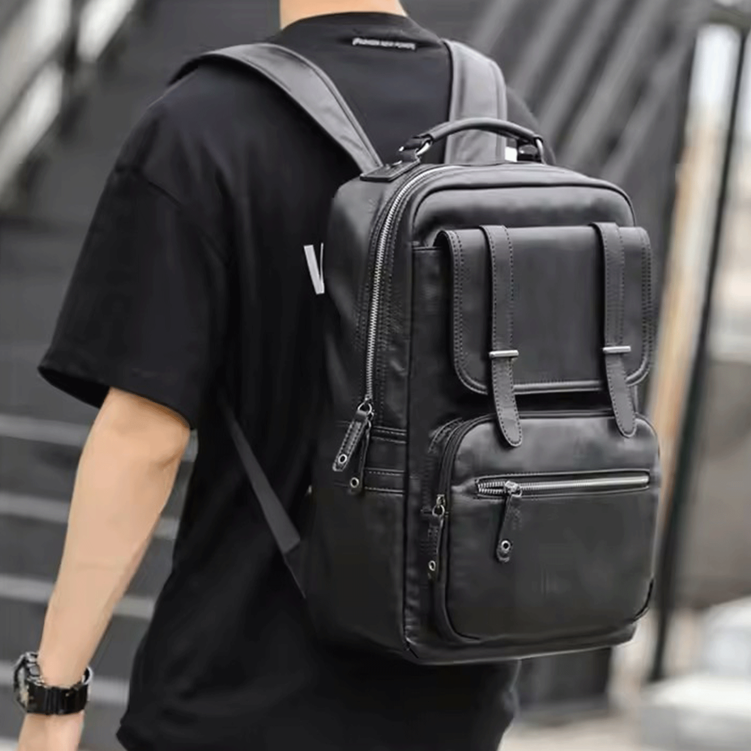 14 Inches Laptop Pu Leather Middle School Students Backpack 14