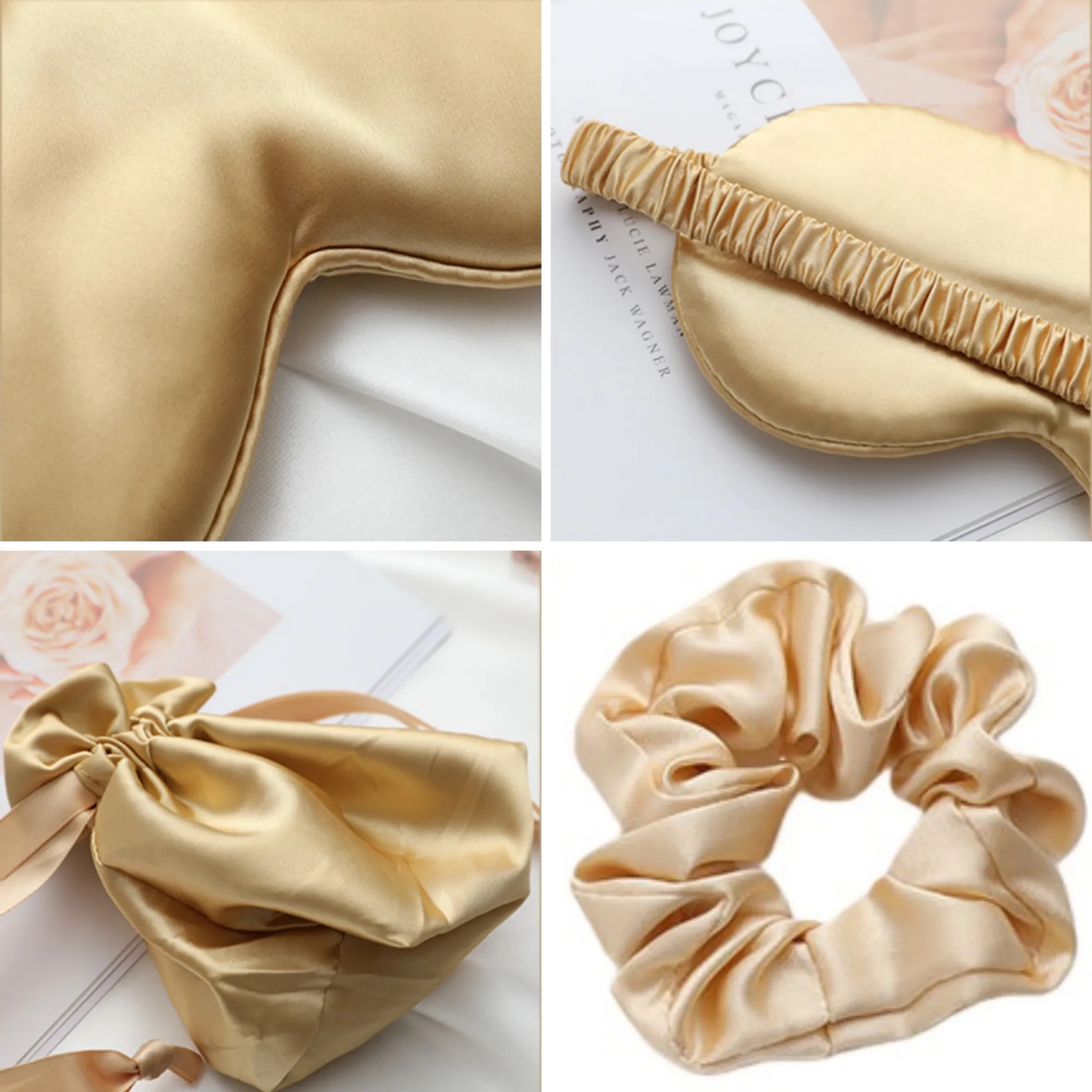 3 Piece Travel Set Sleep Mask Scrunchie Drawstring Bag 4