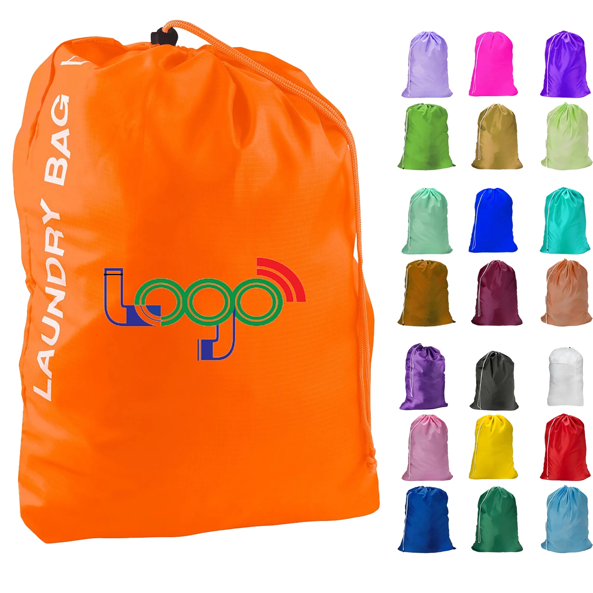 Customize Full Color Logo Nylon Laundry Bags With Drawstring 2