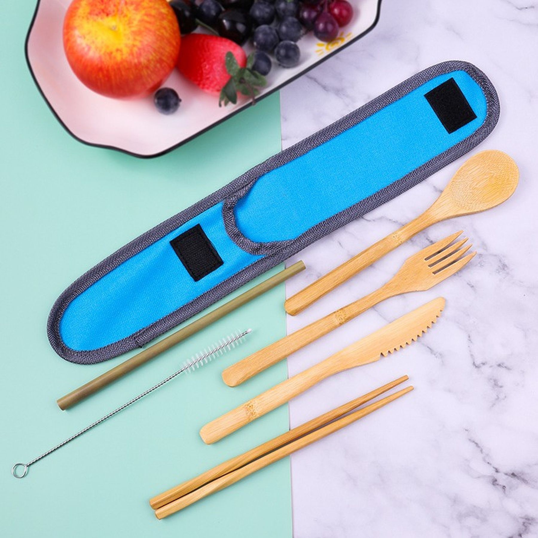 Travel Bamboo Cutlery Set Organic Utensils With Case 15